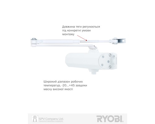 Доводчик накладной RYOBI 2000 D-2055V GLOSSY_WHITE BC STD_ARM EN_3/4/5 до_100кг 1250мм FIRE
