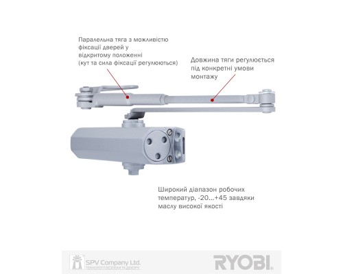 Доводчик накладной RYOBI *1500 DS-1554P SILVER PRL_HO_ARM EN_2/3 до_60кг 965мм