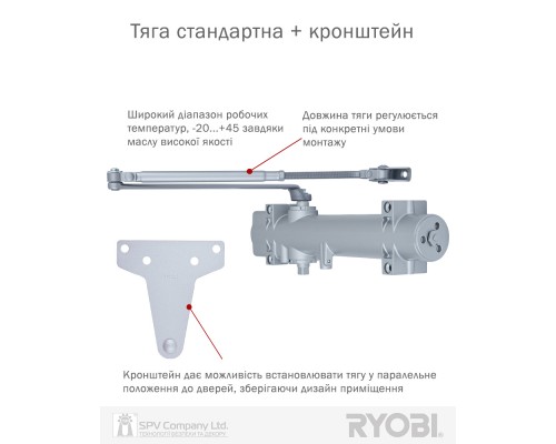Доводчик накладной RYOBI 4550 D-4550 SILVER BC/DA UNIV_ARM EN_2-7+ до_200кг 1600мм FIRE