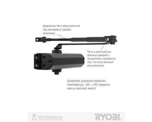 Доводчик накладной RYOBI 2000 DS-2005V GREY_ANTHRACITE BC STD_HO_ARM EN_3/4/5 до_100кг 1250мм