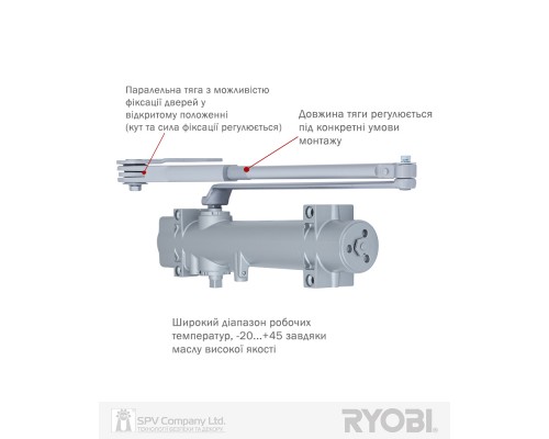 Доводчик накладной RYOBI 4550 DS-4550P SILVER BC/DA PRL_HO_ARM EN_2-7+ до_200кг 1400мм