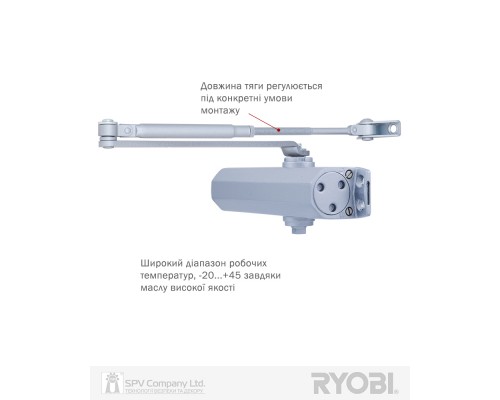 Доводчик накладной RYOBI *1500 D-1554 SILVER STD_ARM EN_2/3/4 до_80кг 1100мм FIRE