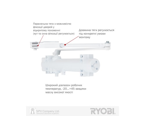 Доводчик накладной RYOBI 4550 DS-4550P WHITE BC/DA PRL_HO_ARM EN_2-7+ до_200кг 1400мм