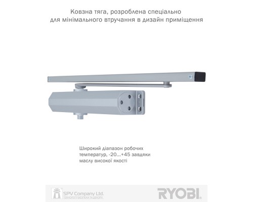 Доводчик накладной RYOBI 3550 D-3554T SILVER BC/DA SLD_ARM EN_4 85кг 1100мм FIRE