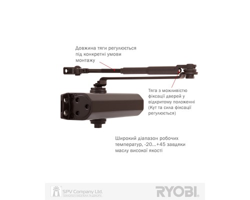 Доводчик накладной RYOBI *1500 DS-1504 DARK_BRONZE STD_HO_ARM EN_2/3/4 до_80кг 1100мм