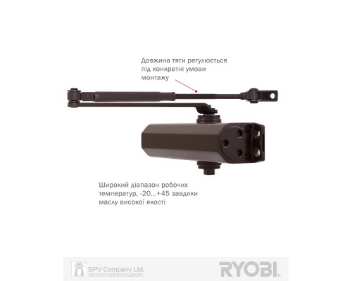 Доводчик накладной RYOBI 2000 D-2005V DARK_BRONZE BC STD_ARM EN_3/4/5 до_100кг 1250мм FIRE