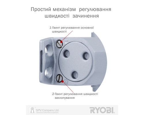 Доводчик накладной RYOBI 2000 D-2005V SILVER BC STD_ARM EN_3/4/5 до_100кг 1250мм FIRE
