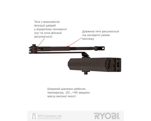 Доводчик накладной RYOBI 3550 DS-3550 DARK_BRONZE BC/DA STD_HO_ARM EN_2-5 до_100кг 1250мм