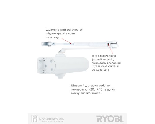 Доводчик накладной RYOBI *1500 DS-1504 GLOSSY_WHITE STD_HO_ARM EN_2/3/4 до_80кг 1100мм