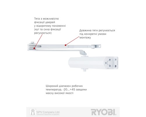 Доводчик накладной RYOBI 3550 DS-3550 WHITE BC/DA STD_HO_ARM EN_2-5 до_100кг 1250мм