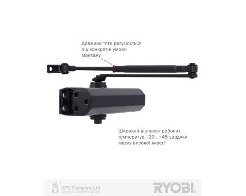 Доводчик накладной RYOBI *1500 D-1554 GREY_ANTHRACITE STD_ARM EN_2/3/4 до_80кг 1100мм FIRE