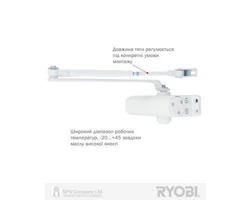 Доводчик накладной RYOBI *9900 9903 GLOSSY_WHITE STD_ARM EN_2/3 до_65кг 965мм