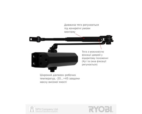 Доводчик накладной RYOBI *1500 DS-1554 BLACK STD_HO_ARM EN_2/3/4 до_80кг 1100мм