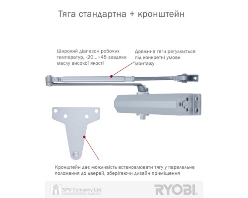 Доводчик накладной RYOBI 3550 D-3550 SILVER BC/DA UNIV_ARM EN_2-5 до_100кг 1250мм FIRE